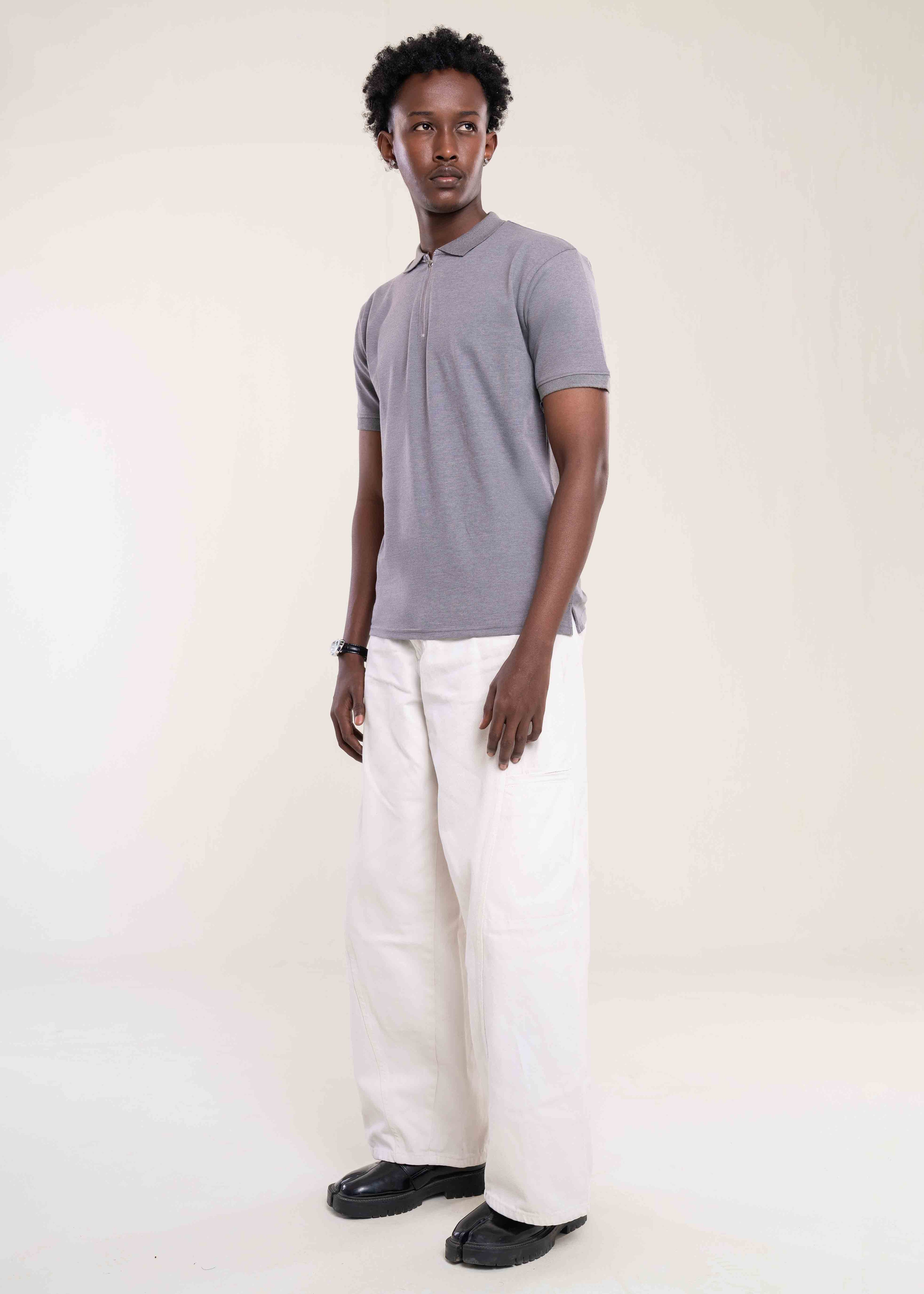 Mens Zip Neck Polo T Shirt Grey - Mens T Shirt Collection