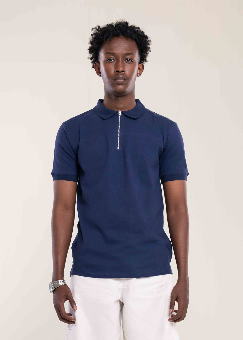 Mens Zip Neck Polo T Shirt Navy - Mens T Shirt - Lucca Menswear UK