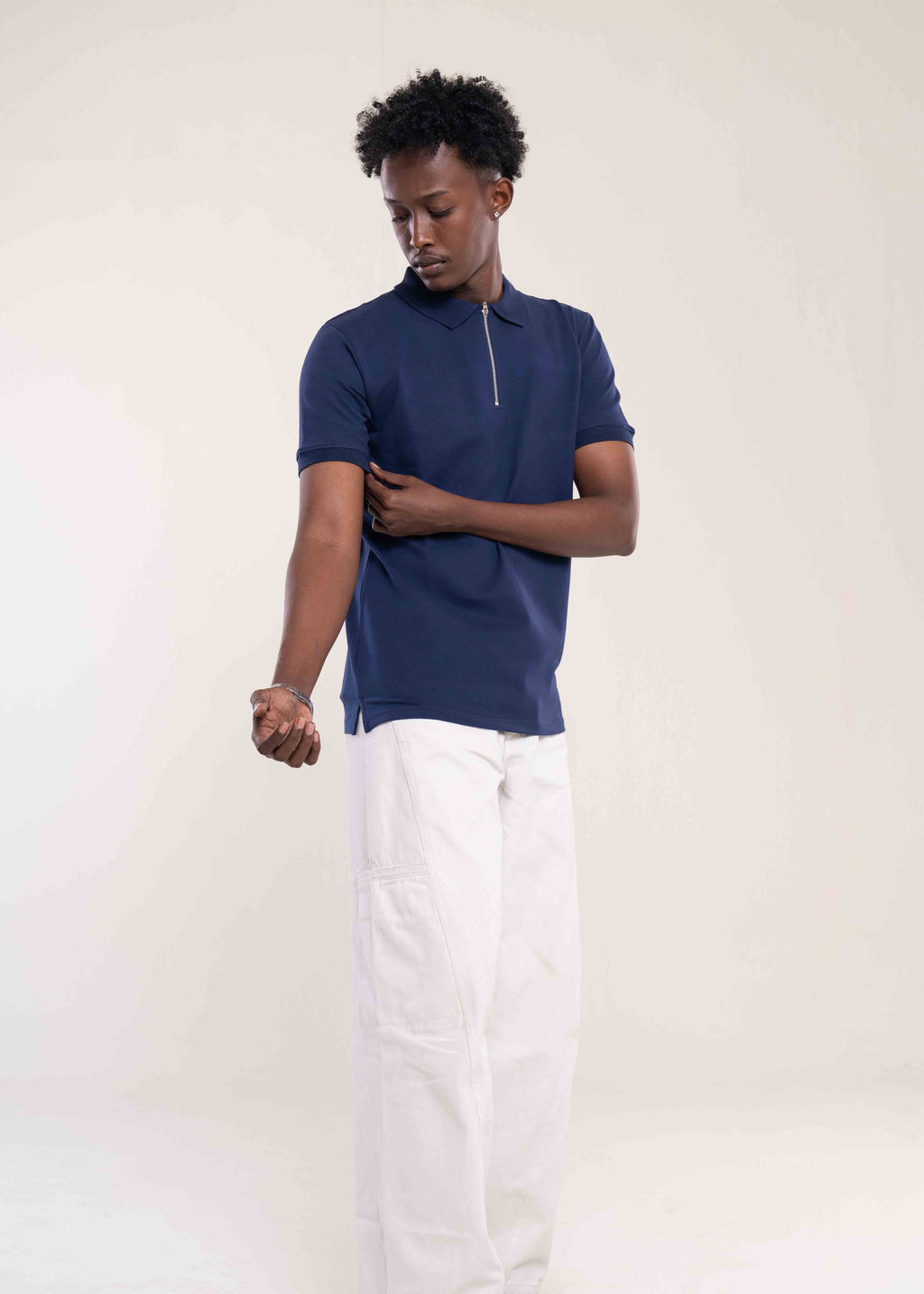 Mens Zip Neck Polo T Shirt Navy - Mens T Shirt - Lucca Menswear UK