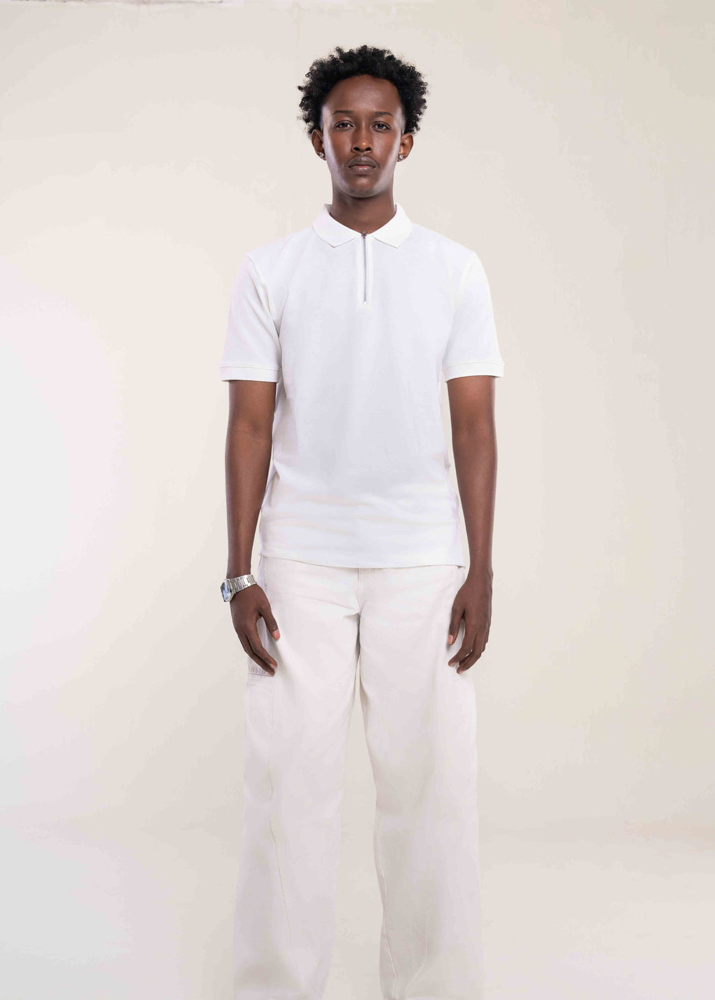 Mens Zip Neck Polo T Shirt White - Lucca Menswear UK