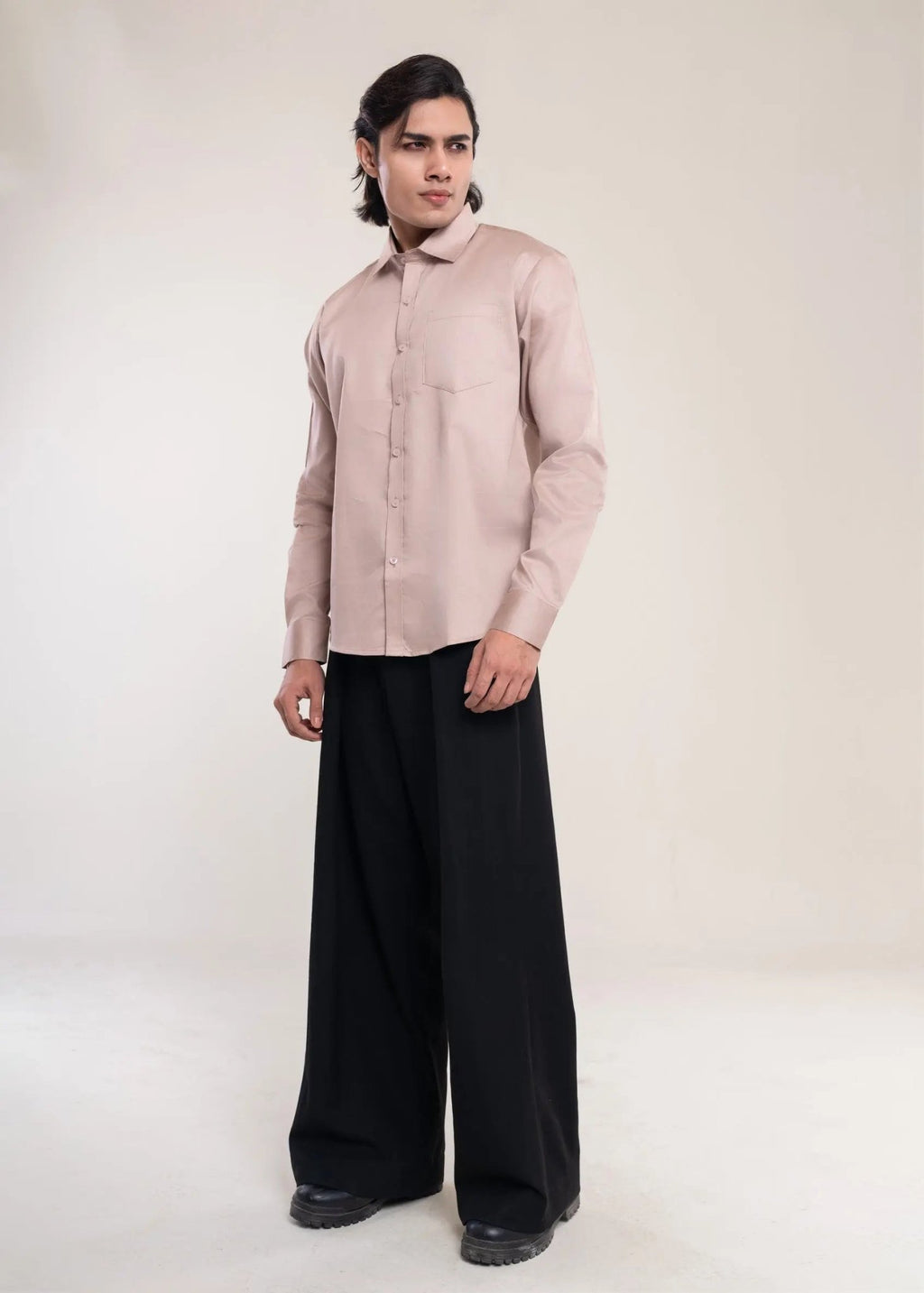 Men's Beige Cotton Slim Fit Shirt - Lucca Menswear