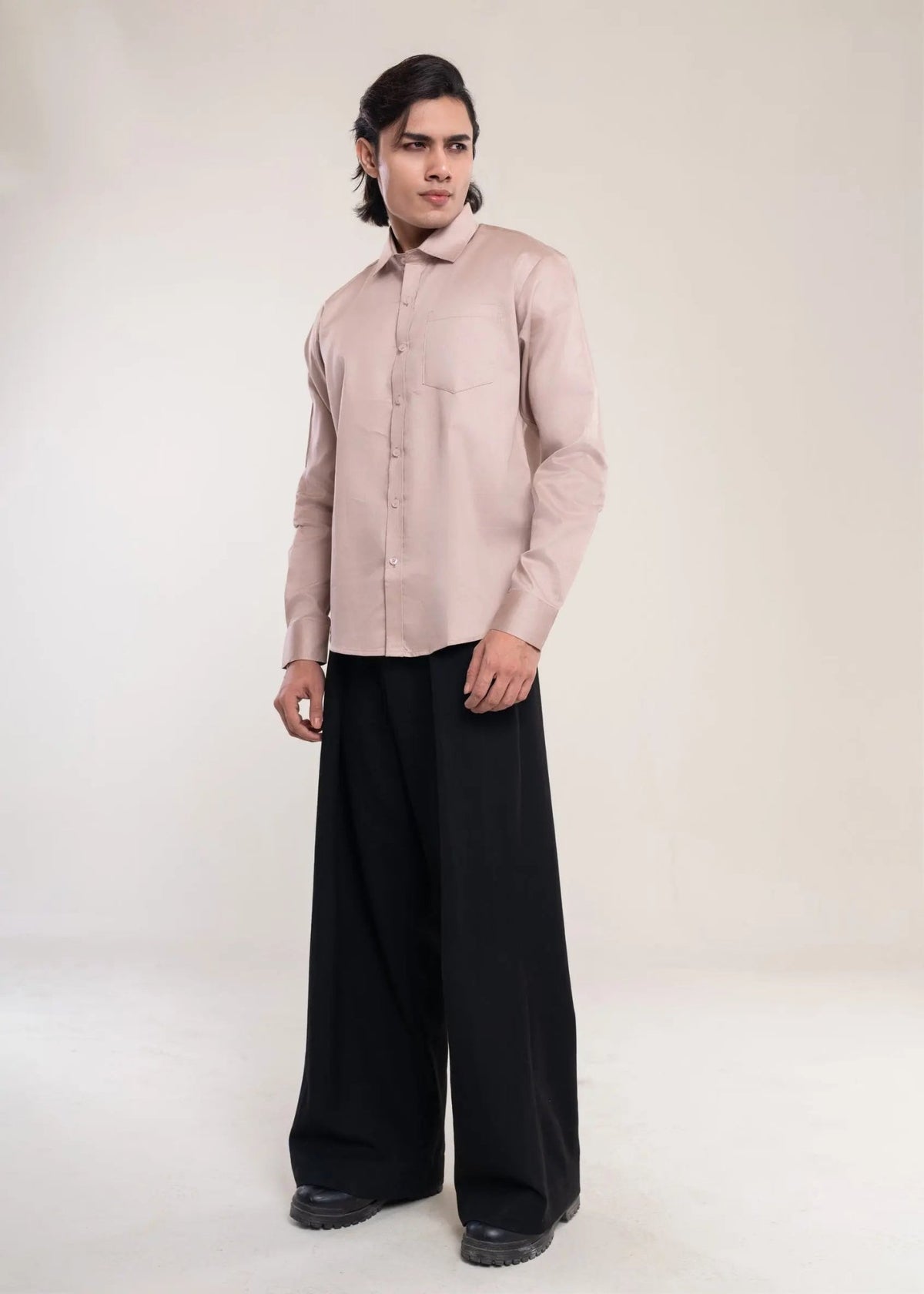 Men's Beige Cotton Slim Fit Shirt - Lucca Menswear