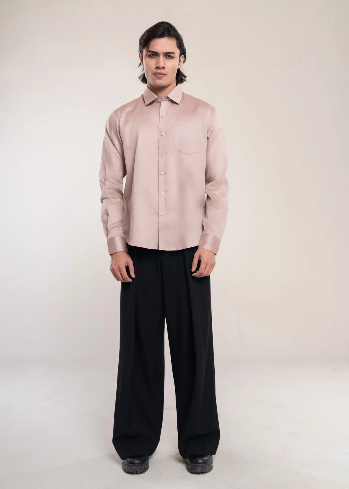 Men's Beige Cotton Slim Fit Shirt - Lucca Menswear