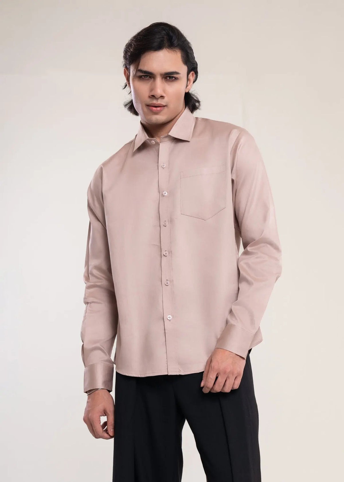 Men's Beige Cotton Slim Fit Shirt - Lucca Menswear Main image