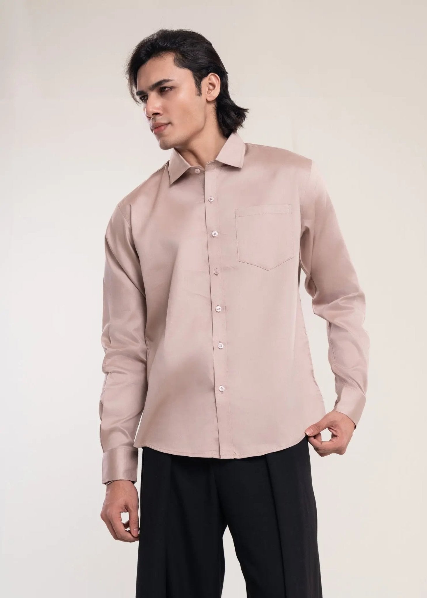 Men's Beige Cotton Slim Fit Shirt Secondary image