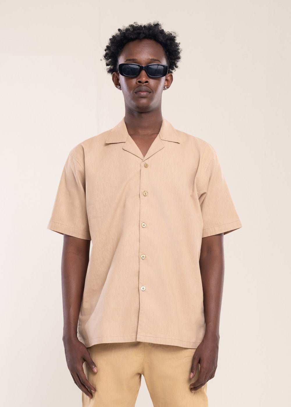 Men's Beige Linen Shirt - Lucca Menswear Main image
