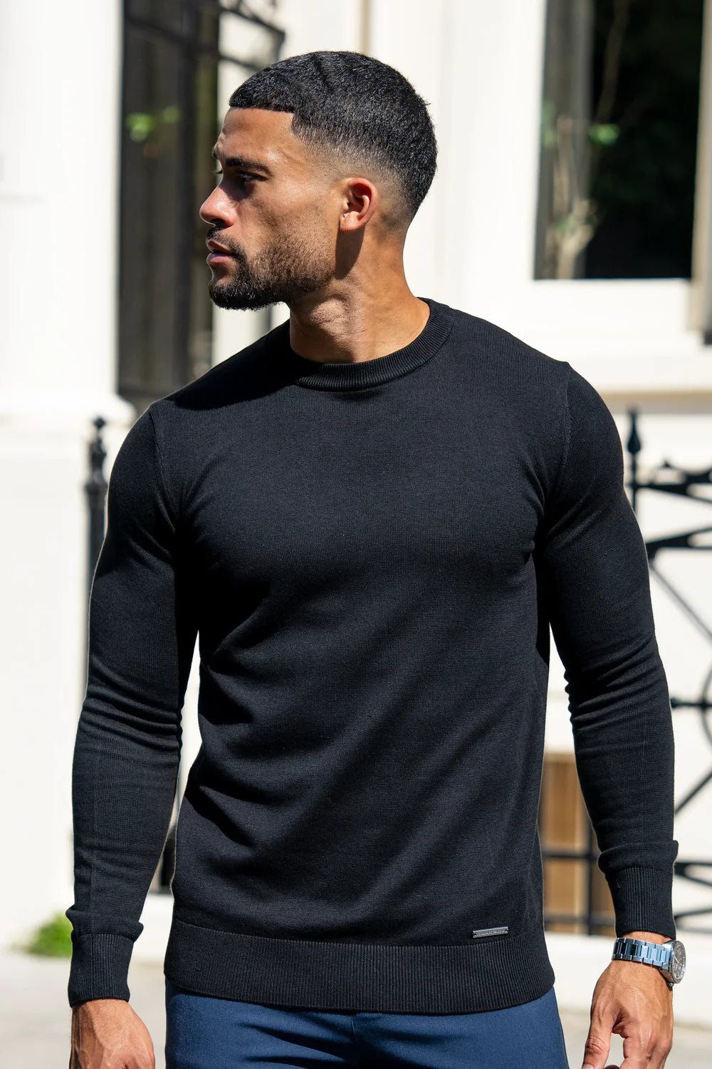 Men's Black Crew Neck Sweater - Lucca Menswear