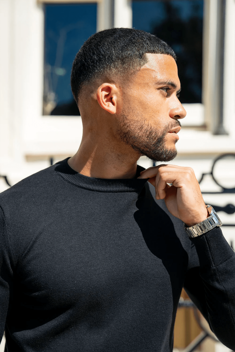 Men's Black Crew Neck Sweater - Lucca Menswear
