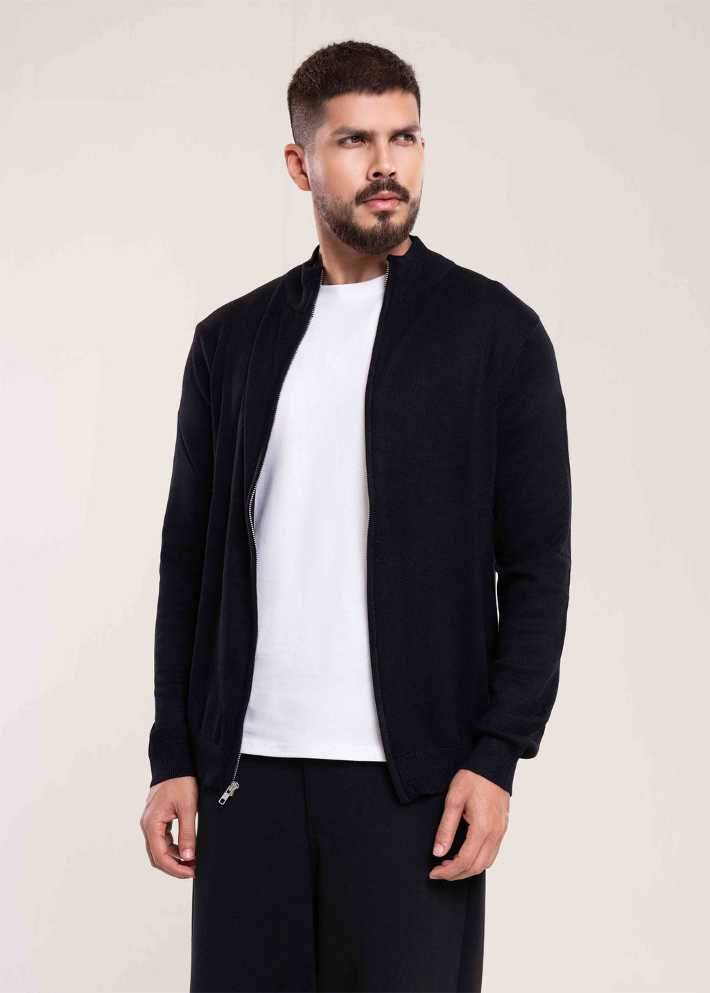 Men's Black Full Zip Jumper - Lucca Menswear