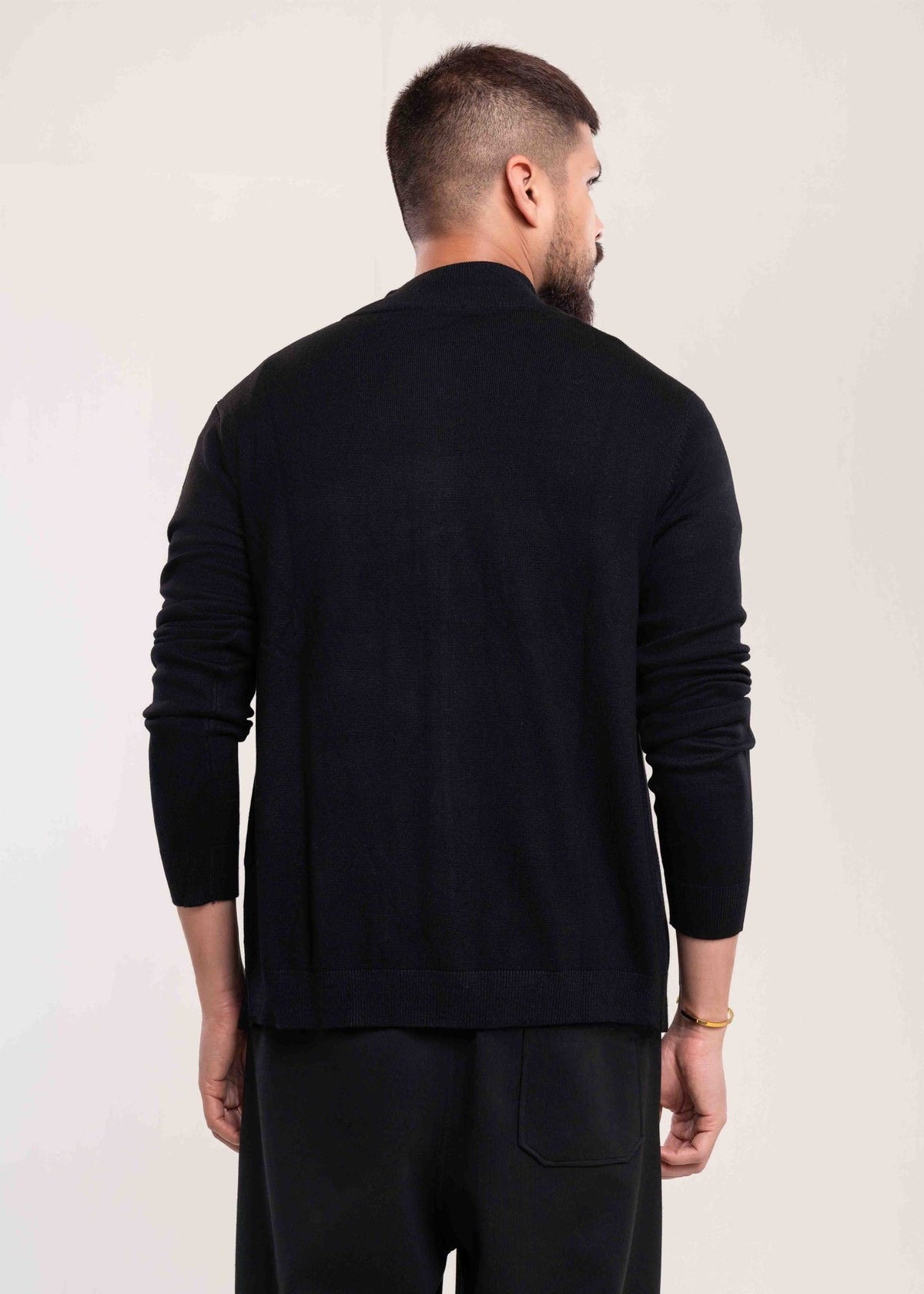 Men's Black Full Zip Jumper - Lucca Menswear