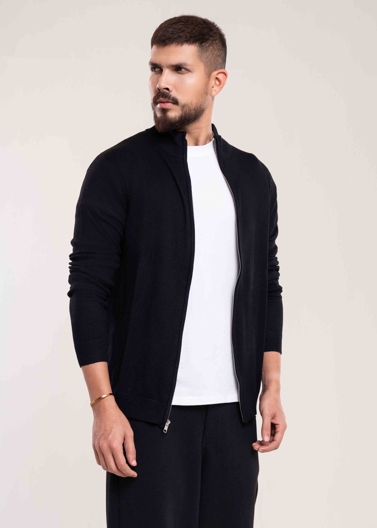 Men's Black Full Zip Jumper - Lucca Menswear