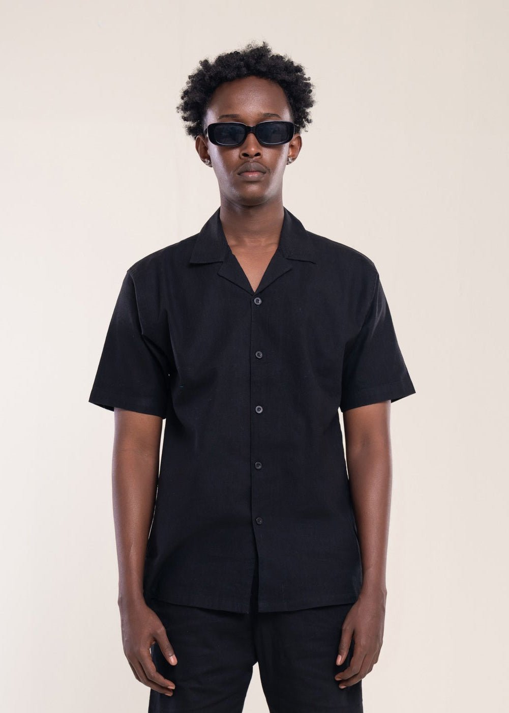 Men's Black Linen Shirt - Lucca Menswear Main image