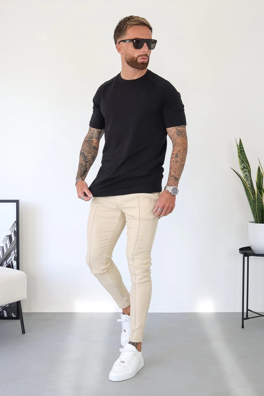 Men's Black Muscle Fit Crew Neck T-Shirt - Lucca Menswear