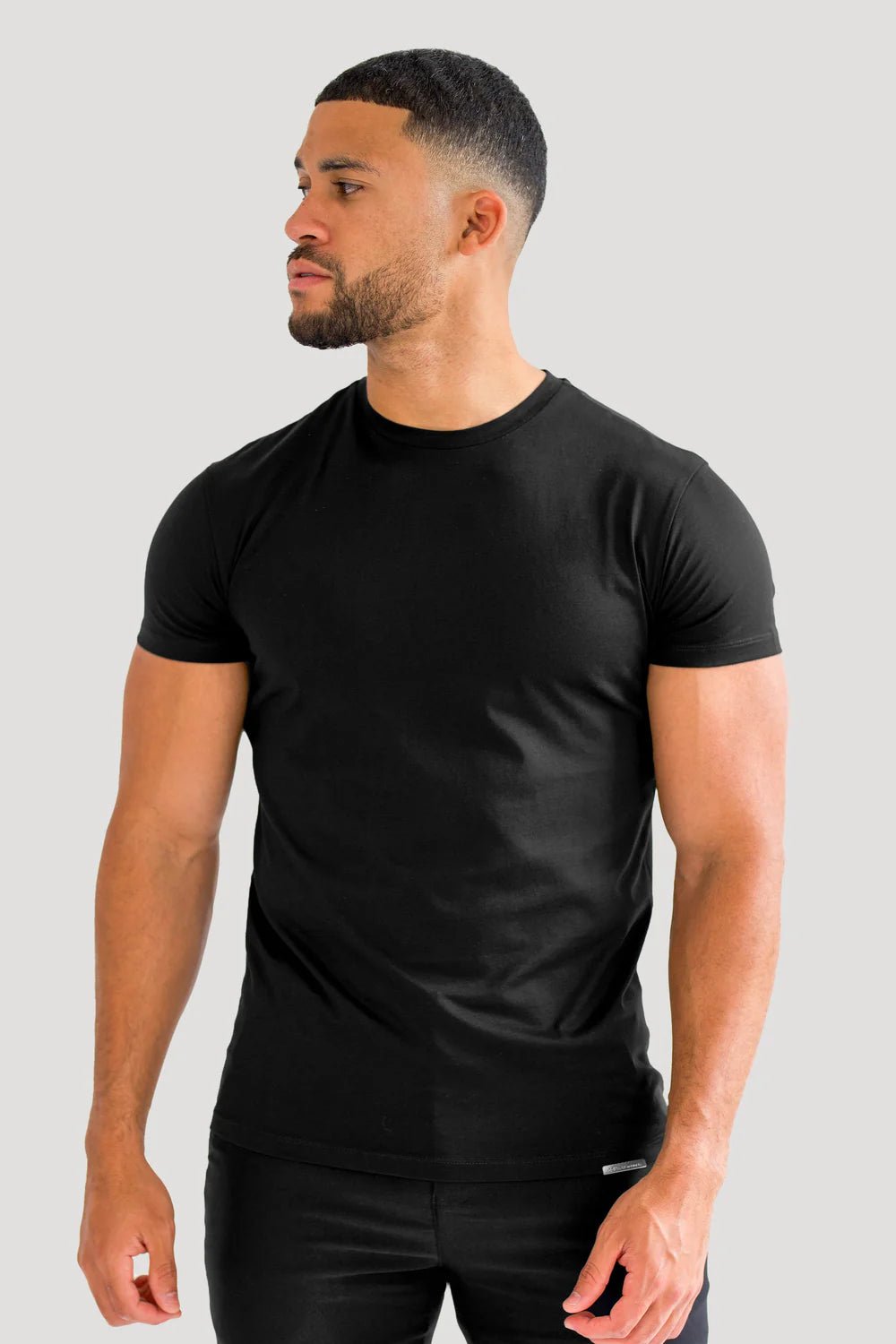 Men's Black Muscle Fit Crew Neck T-Shirt - Lucca Menswear Main image
