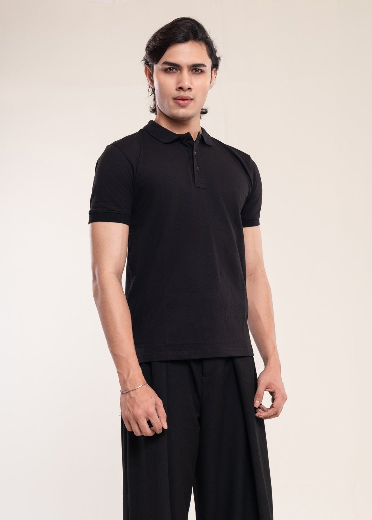 Men's Black Premium Cotton Polo T-Shirt - Lucca Menswear Main image