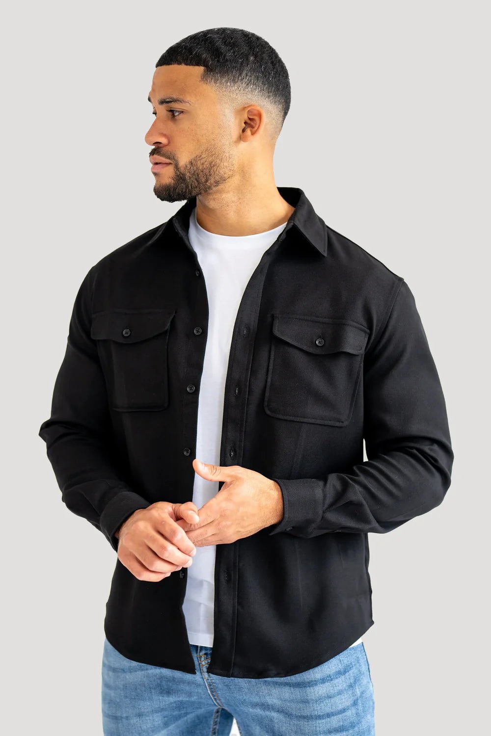 Men's Black Premium Overshirt - Lucca Menswear Main image