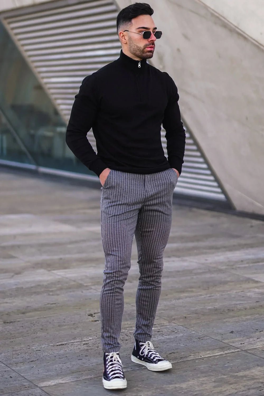 Men's Black Zip Neck Jumper - Lucca Menswear
