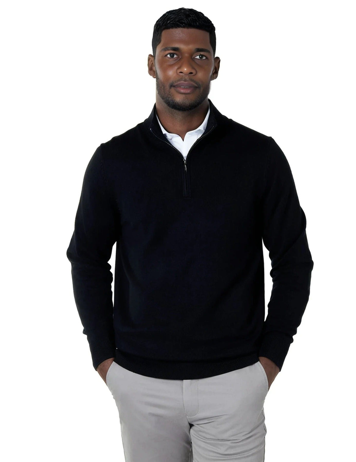 Men's Black Zip Neck Jumper - Lucca Menswear Main image