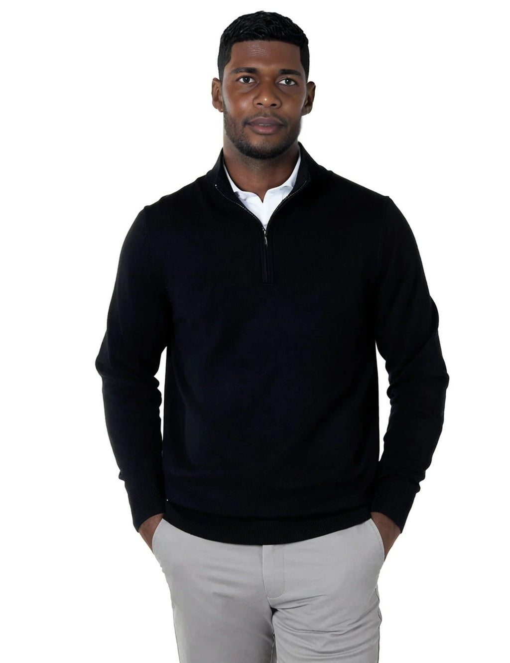 Men's Black Zip Neck Jumper - Lucca Menswear