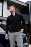 Men's Black Zip Neck Jumper - Lucca Menswear