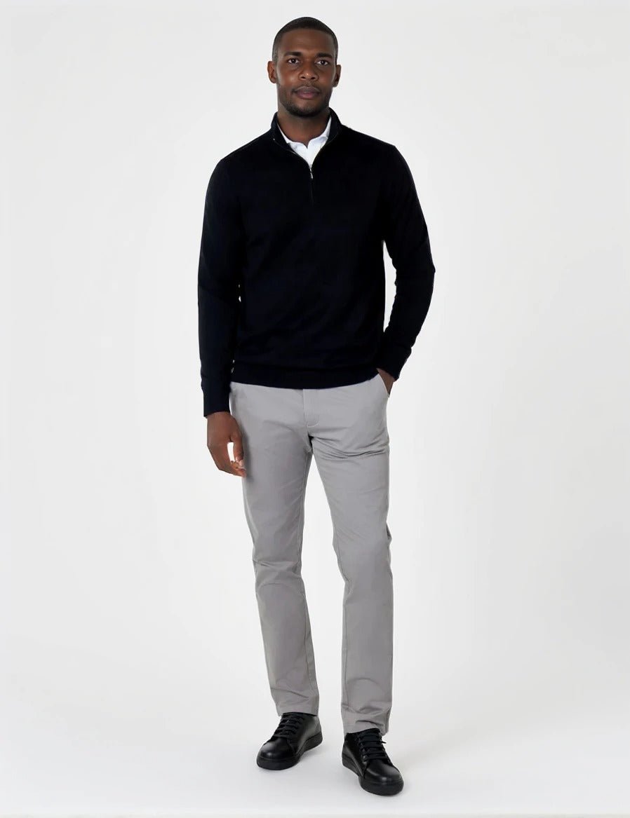Men's Black Zip Neck Jumper - Lucca Menswear