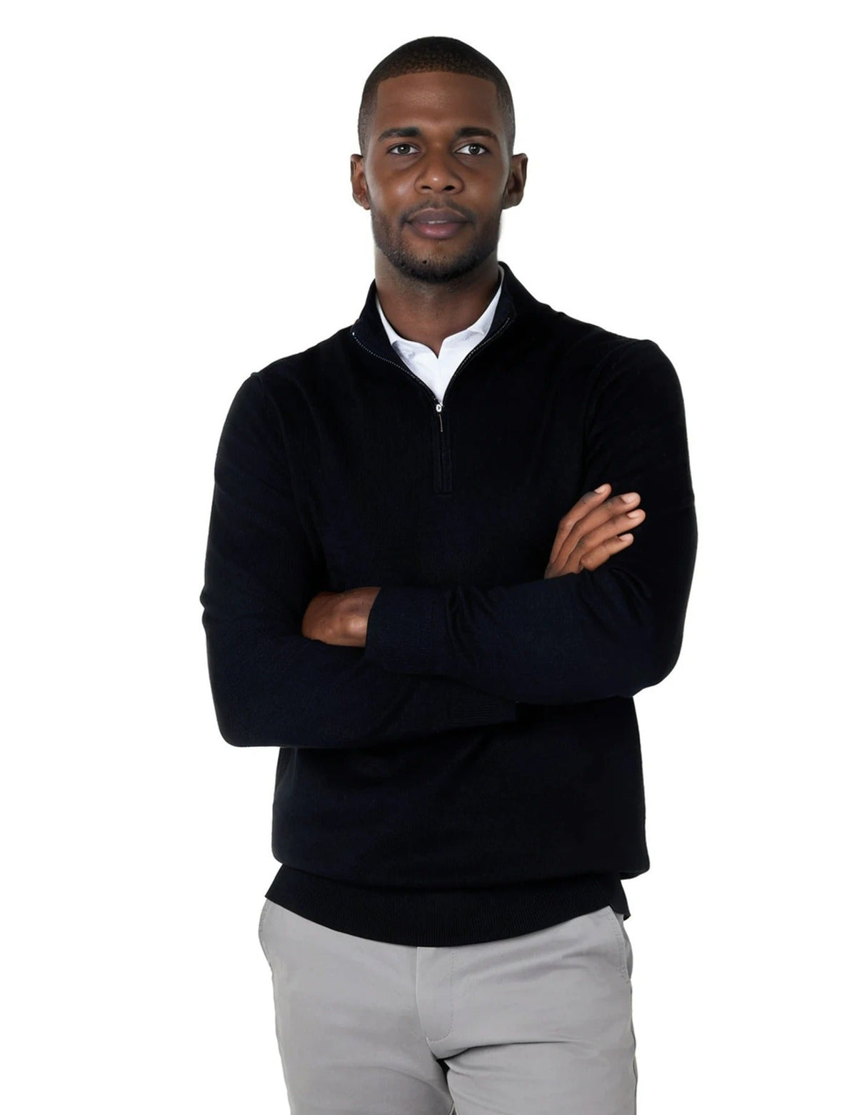 Men's Black Zip Neck Jumper - Lucca Menswear