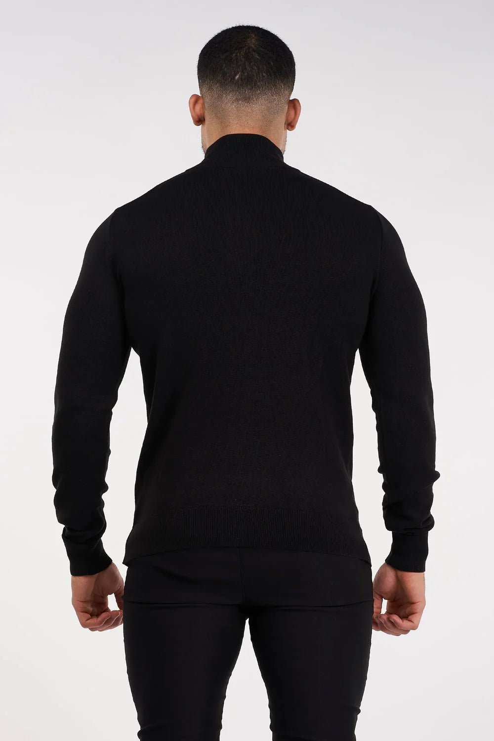 Men's Black Zip Neck Jumper - Lucca Menswear