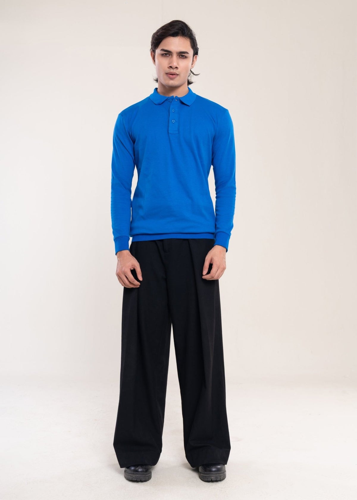 Men's Blue Cotton Polo Jumper - Lucca Menswear