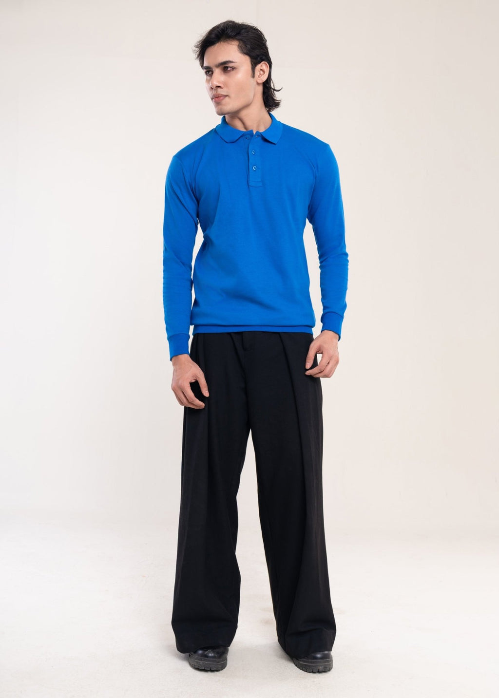 Men's Blue Cotton Polo Jumper - Lucca Menswear