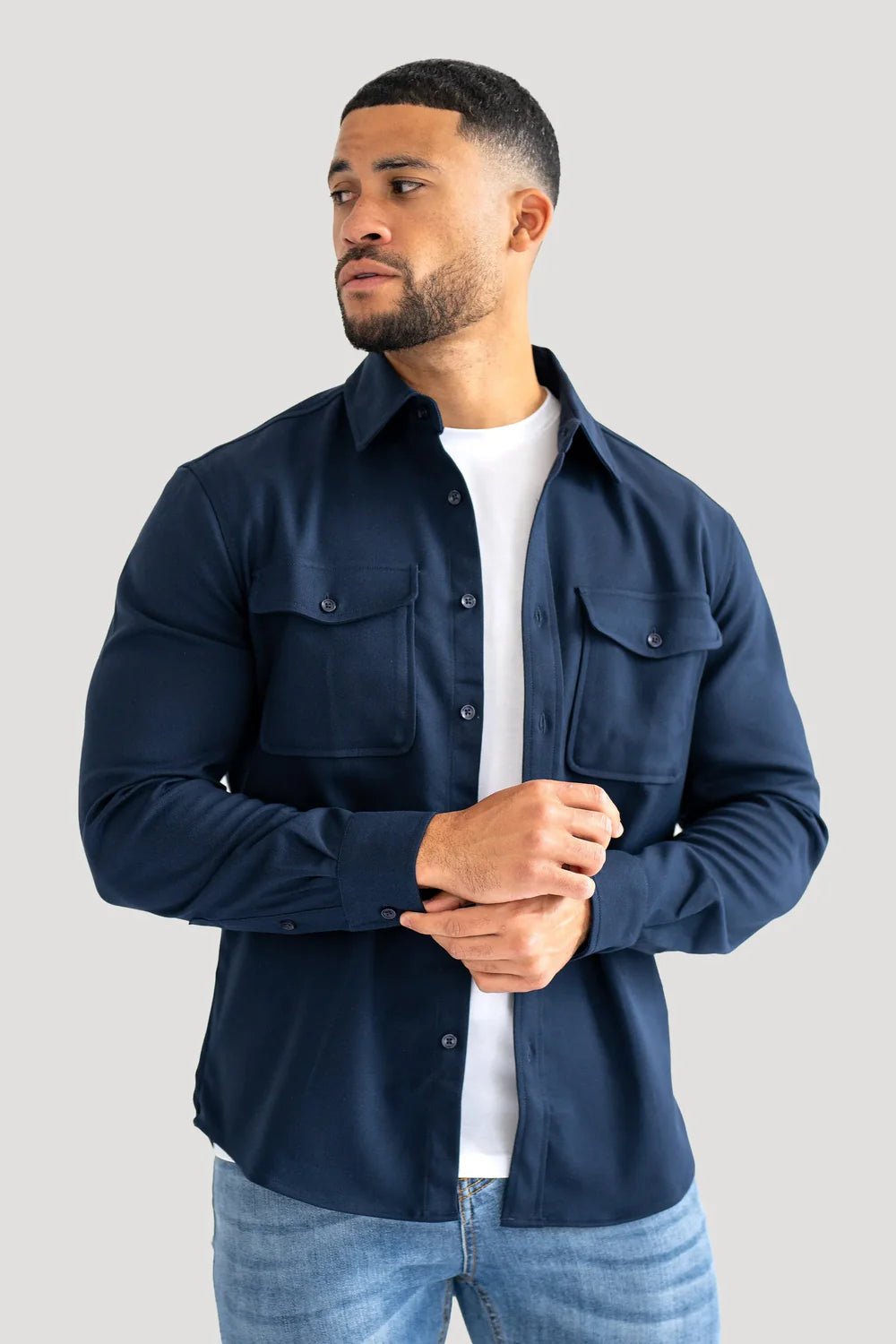 Men's Blue Premium Overshirt - Lucca Menswear