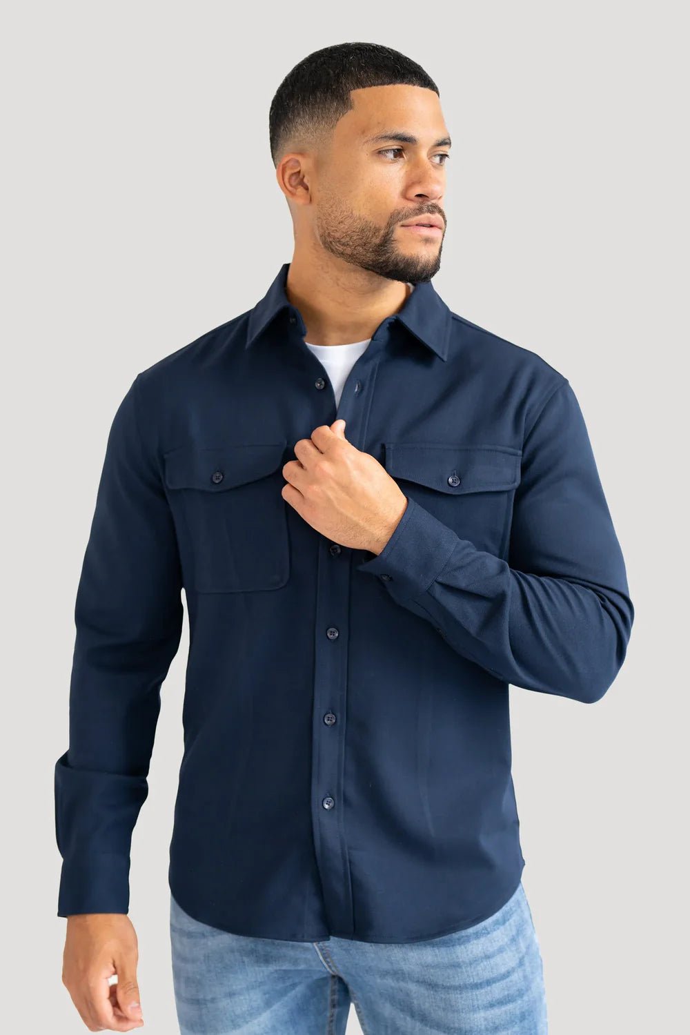 Men's Blue Premium Overshirt - Lucca Menswear Main image