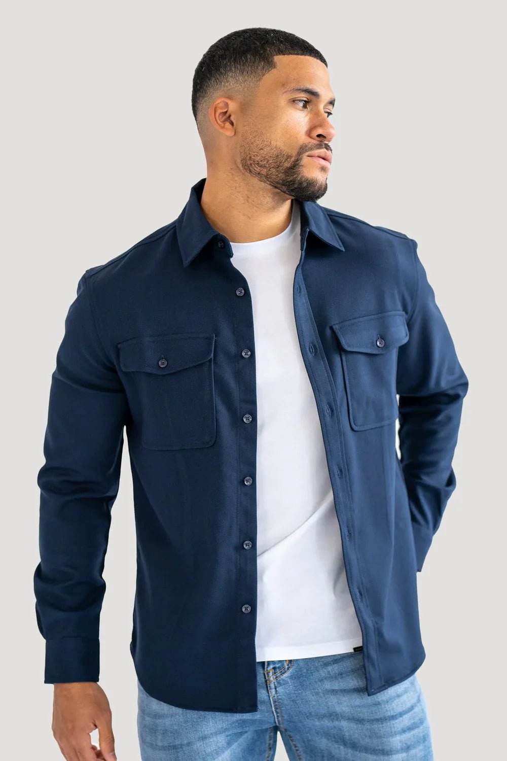Men's Blue Premium Overshirt - Lucca Menswear