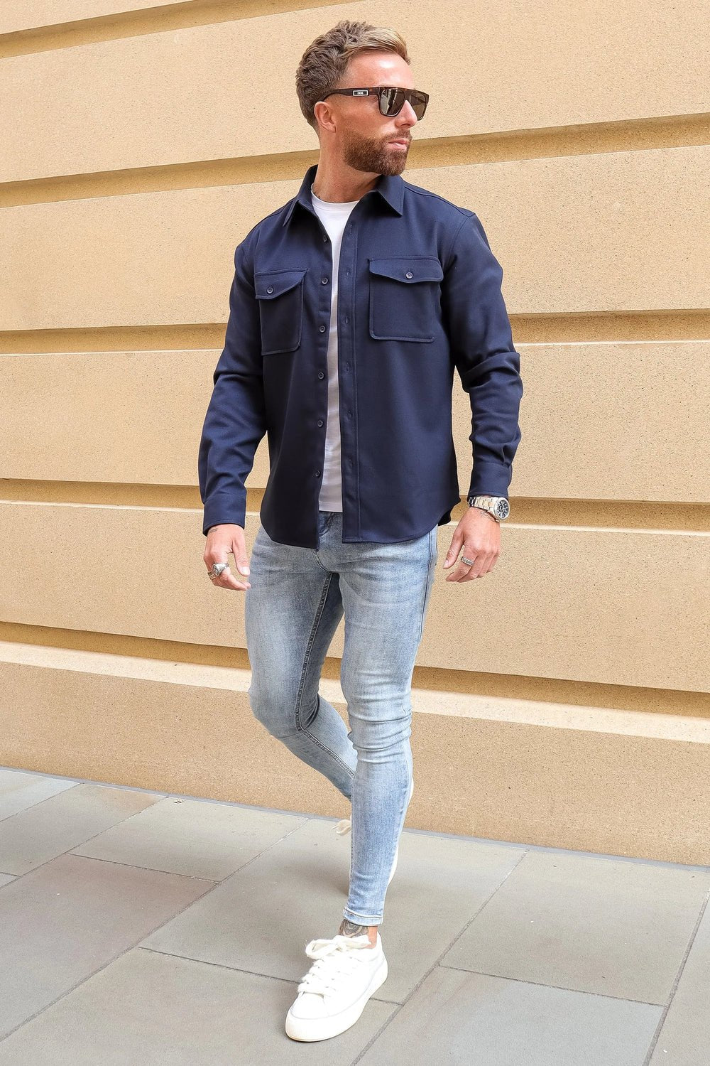 Men's Blue Premium Overshirt - Lucca Menswear