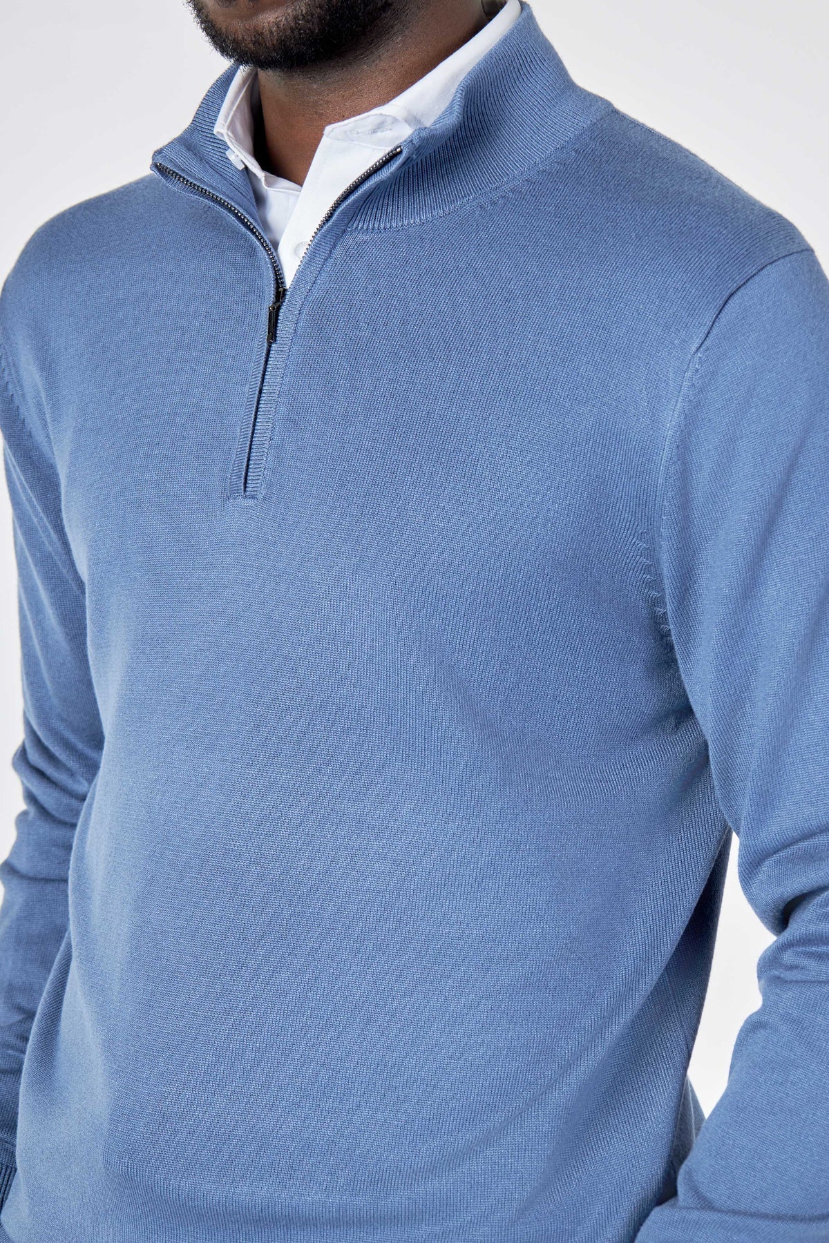 Men's Blue Zip Neck Jumper - Lucca Menswear