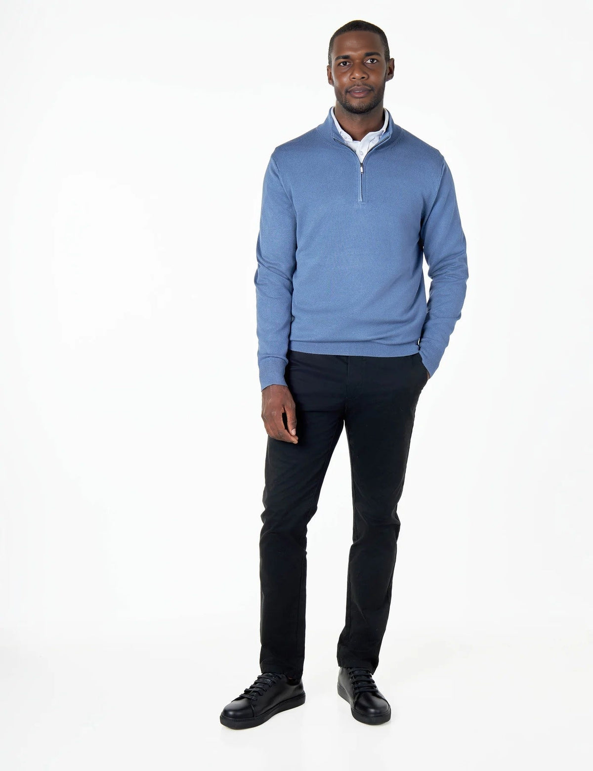 Men's Blue Zip Neck Jumper - Lucca Menswear