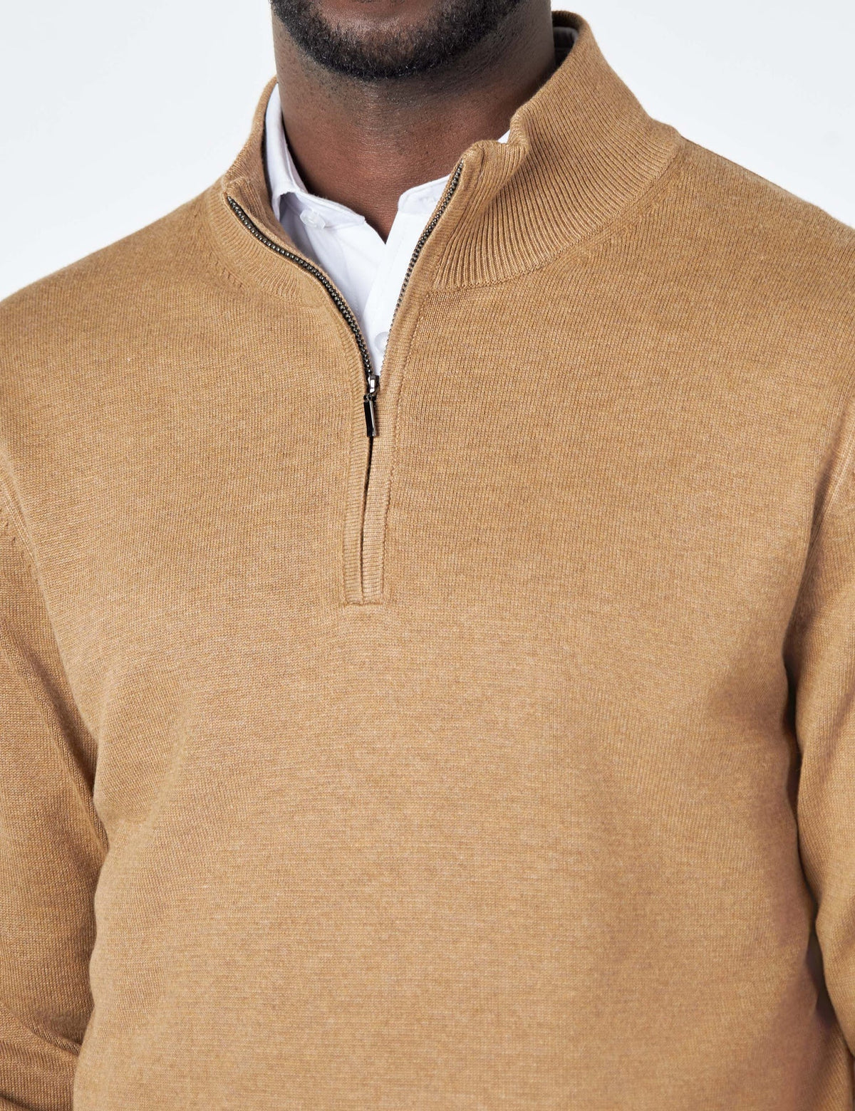 Men's Bronze Zip Neck Jumper - Lucca Menswear