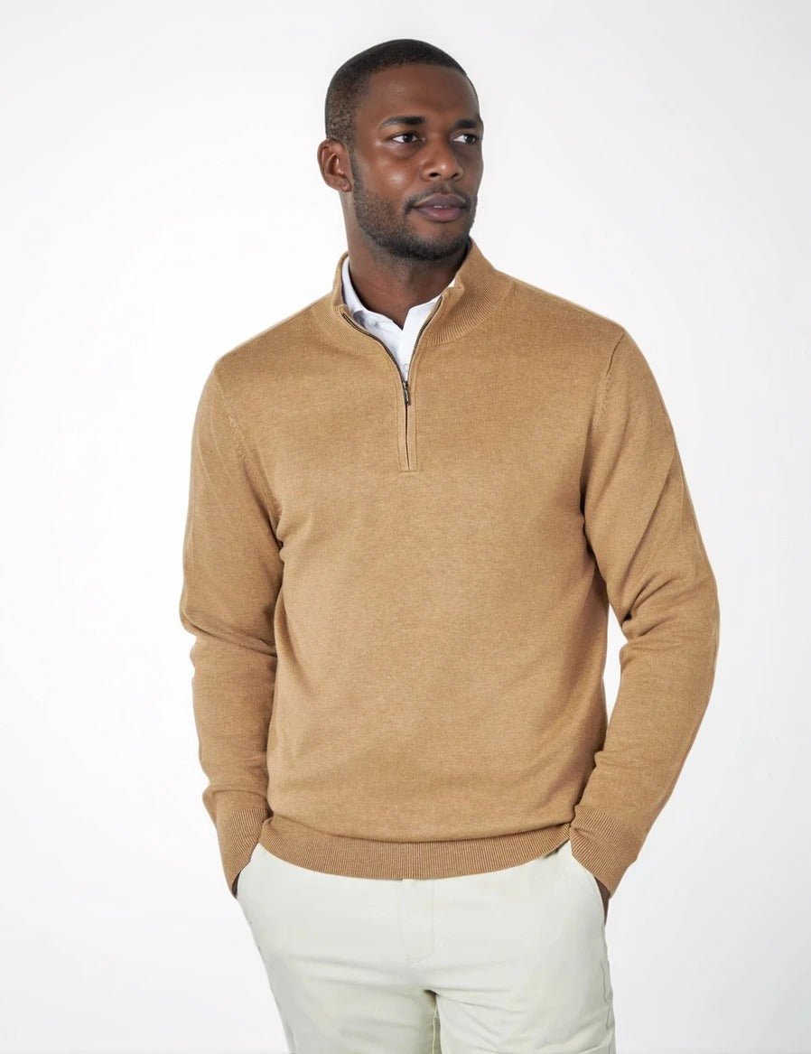 Men's Bronze Zip Neck Jumper - Lucca Menswear