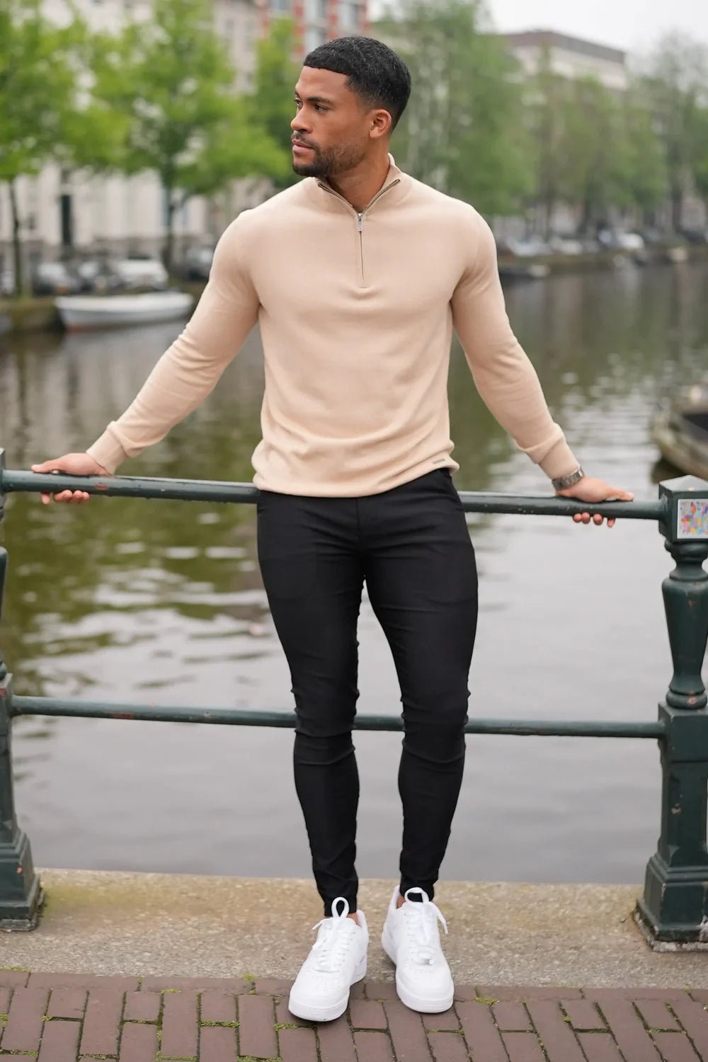 Men's Bronze Zip Neck Jumper - Lucca Menswear