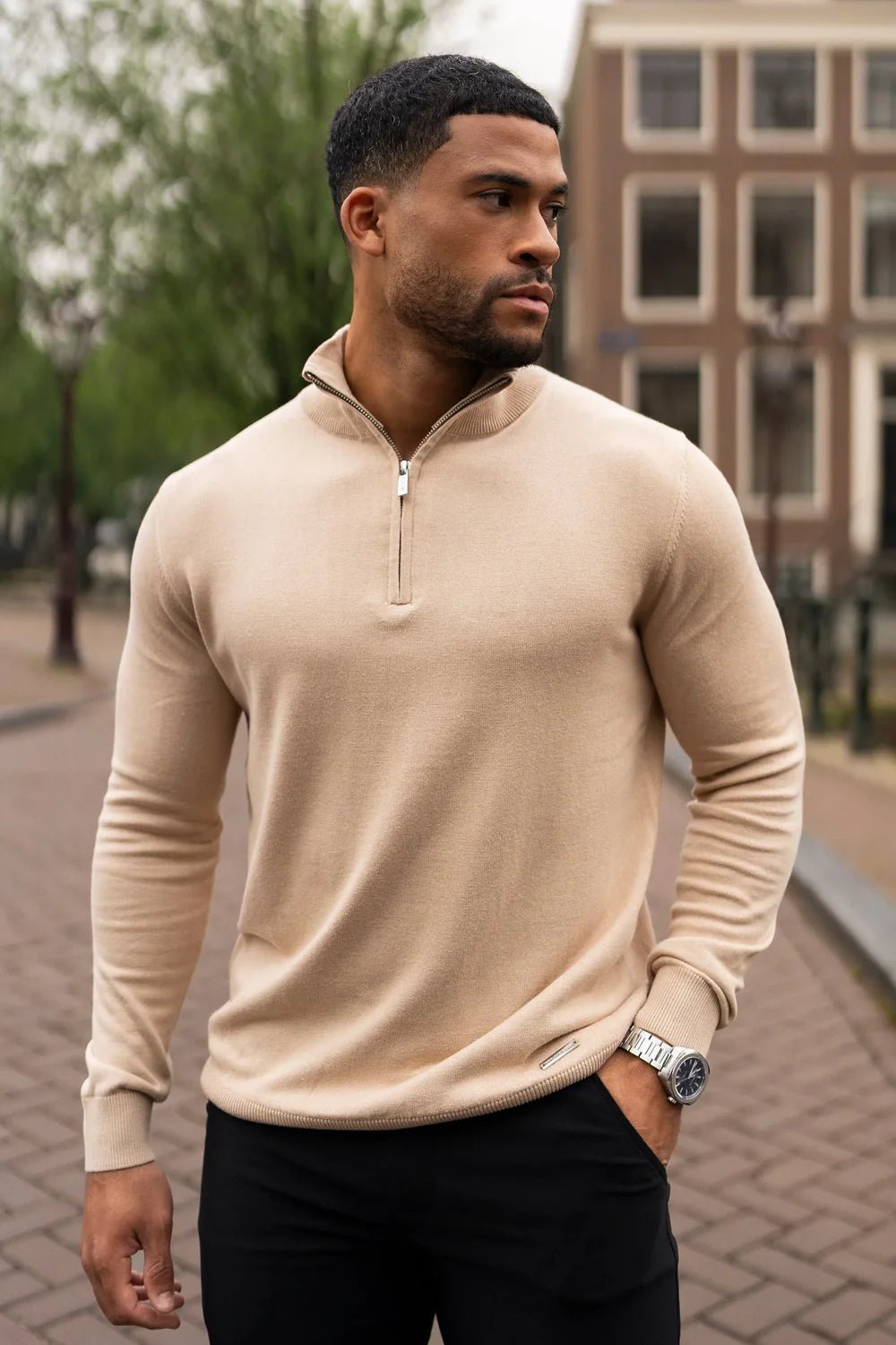 Men's Bronze Zip Neck Jumper - Lucca Menswear