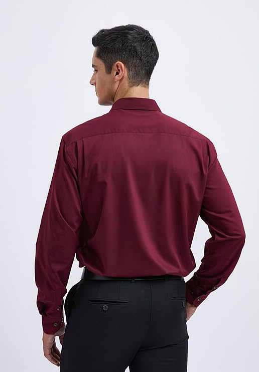 Men's Burgendy Cotton Blend Tailored Fit Shirt - Lucca Menswear