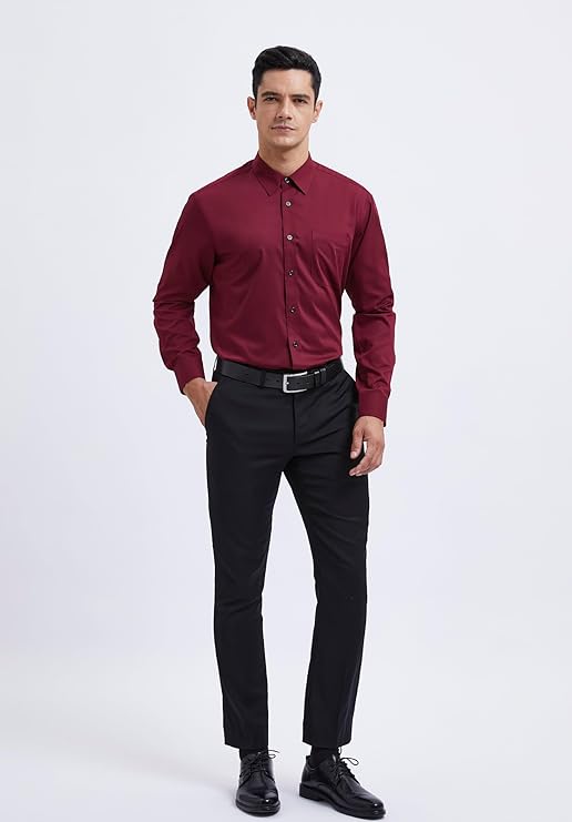 Men's Burgendy Cotton Blend Tailored Fit Shirt - Lucca Menswear