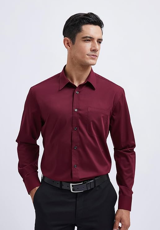 Men's Burgendy Cotton Blend Tailored Fit Shirt - Lucca Menswear
