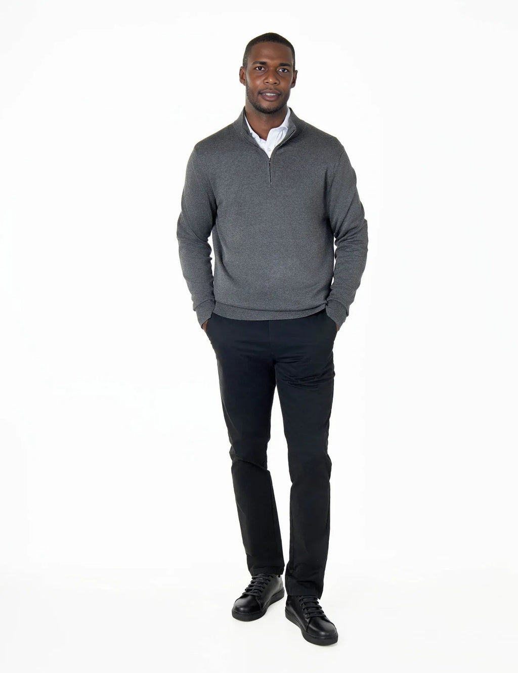 Men's Charcoal Zip Neck Jumper - Lucca Menswear