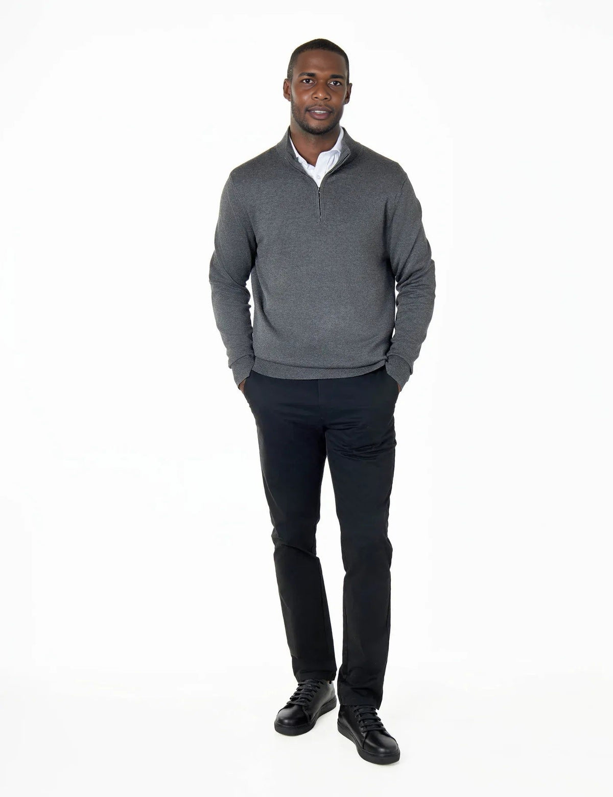 Men's Charcoal Zip Neck Jumper - Lucca Menswear