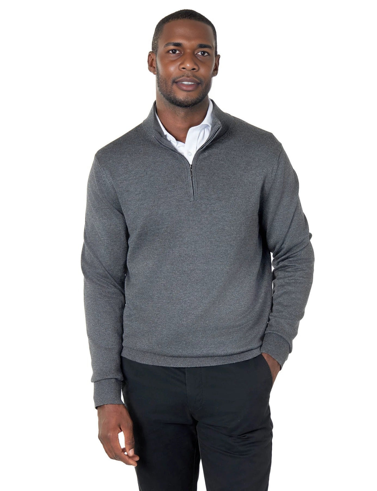 Men's Charcoal Zip Neck Jumper - Lucca Menswear Main image