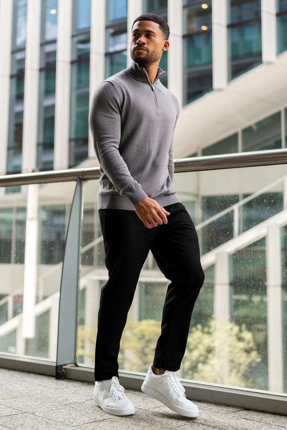 Men's Charcoal Zip Neck Jumper - Lucca Menswear