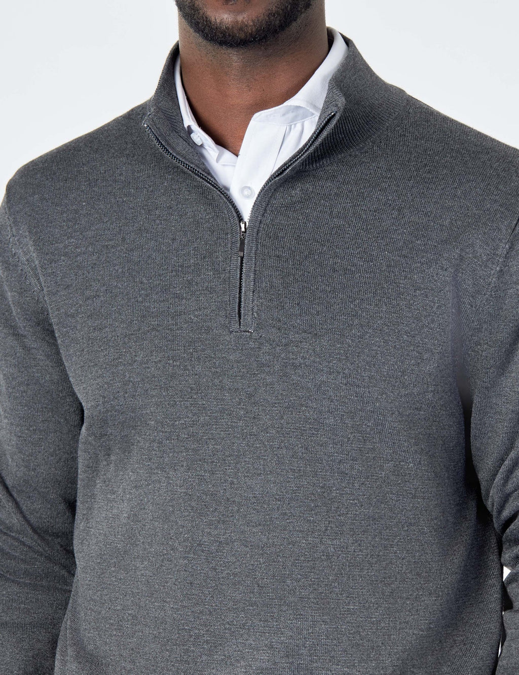 Men's Charcoal Zip Neck Jumper - Lucca Menswear