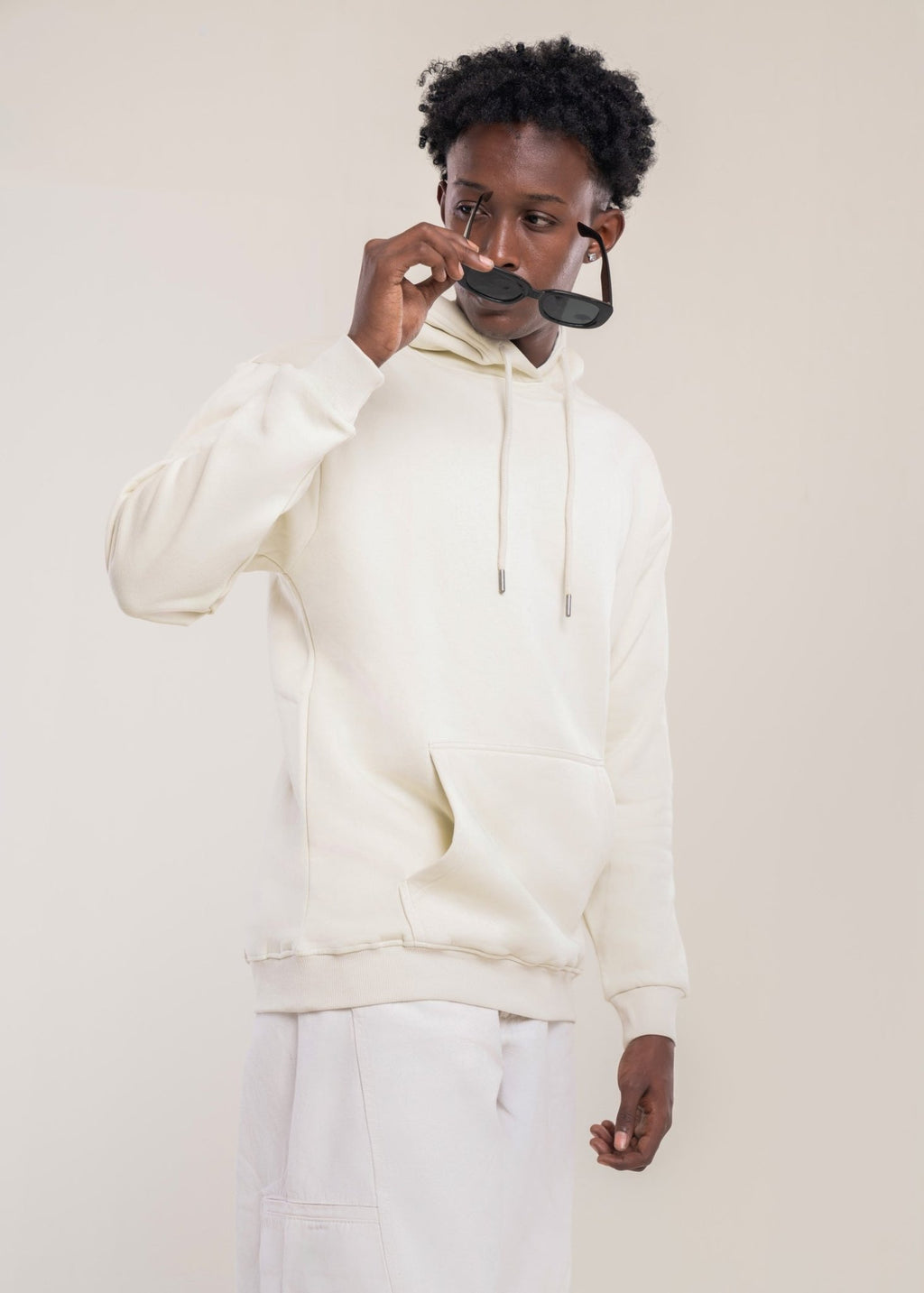 Men's Cream Cotton Hoodie - Lucca Menswear