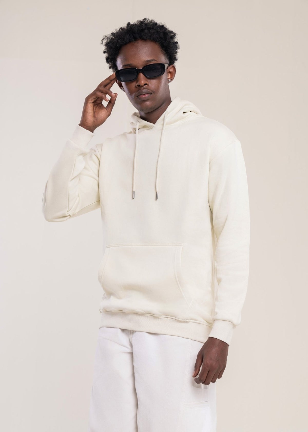 Men's Cream Cotton Hoodie - Lucca Menswear Main image