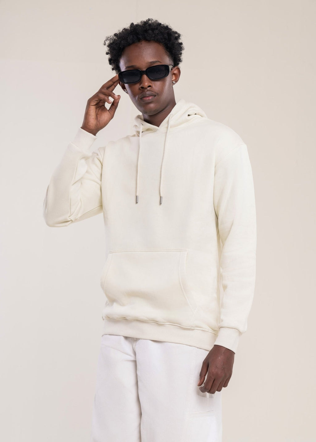 Men's Cream Cotton Hoodie - Lucca Menswear